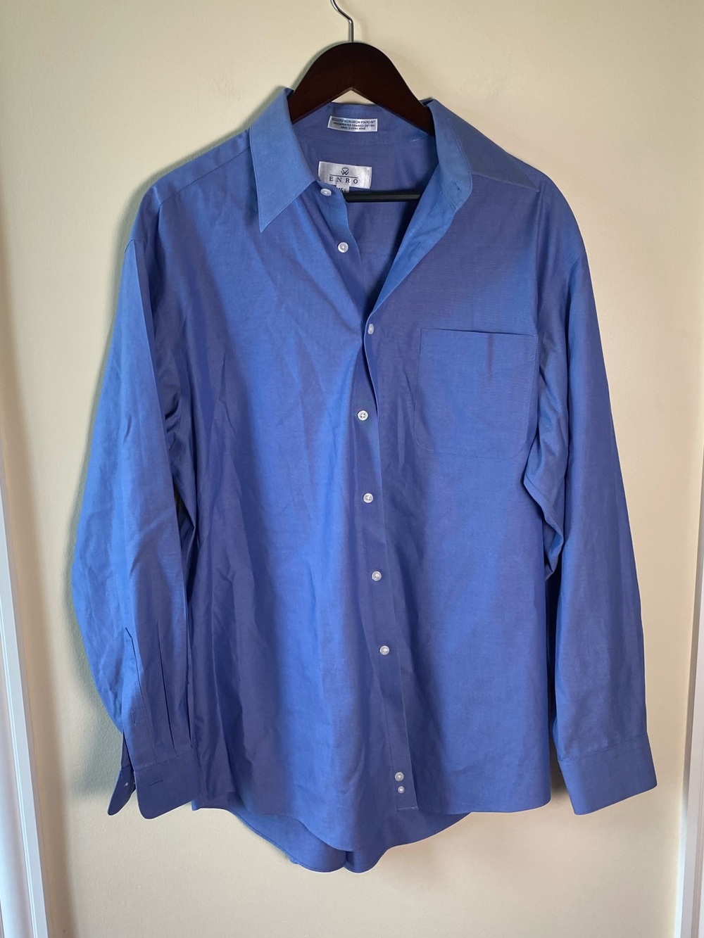 ENRO Men’s Long Sleeve Button Dress Shirt Non-iron Pinpoint 16.5 Medium Blue